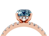 Rose gold Emerald Cut Aquamarine Solitaire Ring with Round  Pavé Band and Four-Prong Setting_48