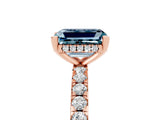 Rose gold Emerald Cut Aquamarine Solitaire Ring with Round  Pavé Band and Four-Prong Setting_49