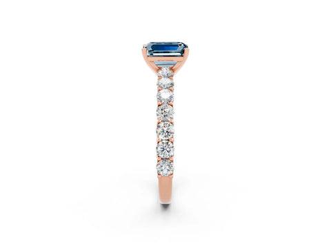 Rose gold Emerald Cut Aquamarine Solitaire Ring with Shared Prong Pavé Band and Four-Prong Setting_2