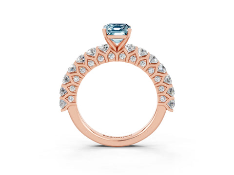Rose gold Emerald Cut Aquamarine Solitaire Ring with Shared Prong Pavé Band and Four-Prong Setting_3