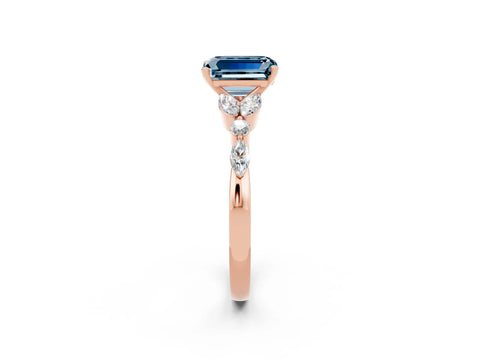 Rose gold Emerald Cut Aquamarine Solitaire Ring with Side Stones and Four-Prong Setting_14
