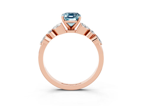 Rose gold Emerald Cut Aquamarine Solitaire Ring with Side Stones and Four-Prong Setting_15