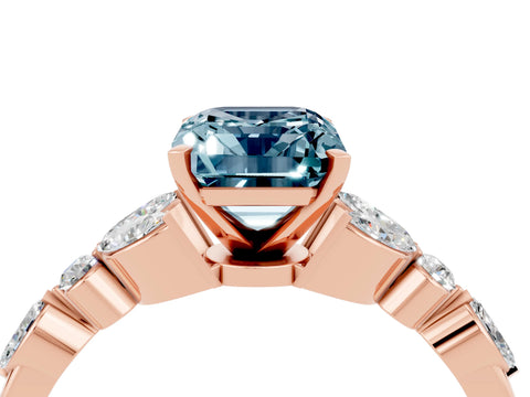 Rose gold Emerald Cut Aquamarine Solitaire Ring with Side Stones and Four-Prong Setting_16