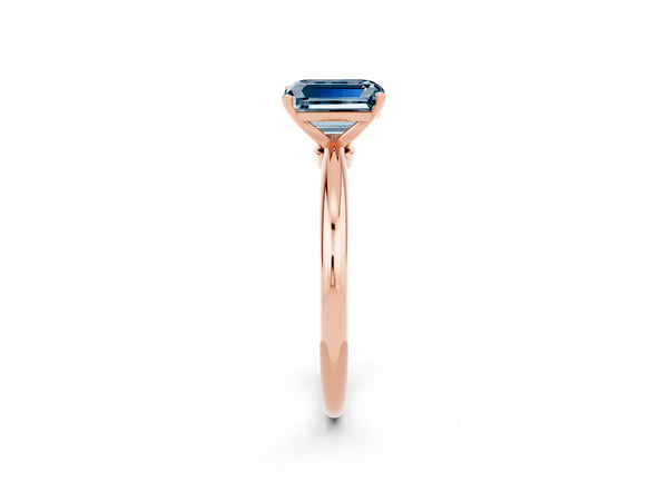Rose gold Emerald Cut Aquamarine Solitaire Ring with Six-Prong Setting and Classic Band