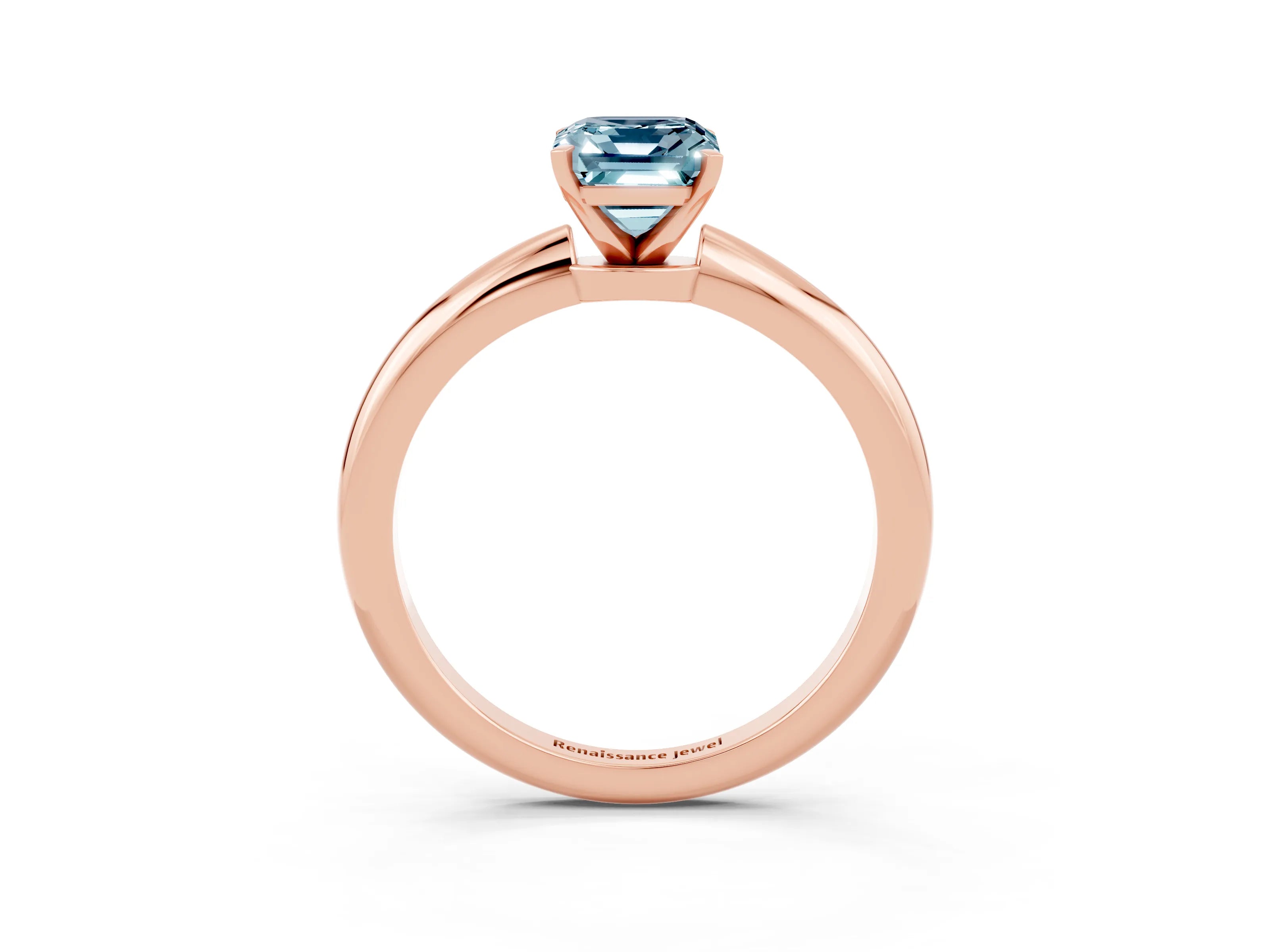 Rose gold Emerald Cut Aquamarine Solitaire Ring with Six-Prong Setting and Classic Band_3