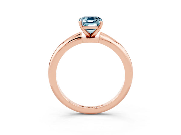 Rose gold Emerald Cut Aquamarine Solitaire Ring with Six-Prong Setting and Classic Band