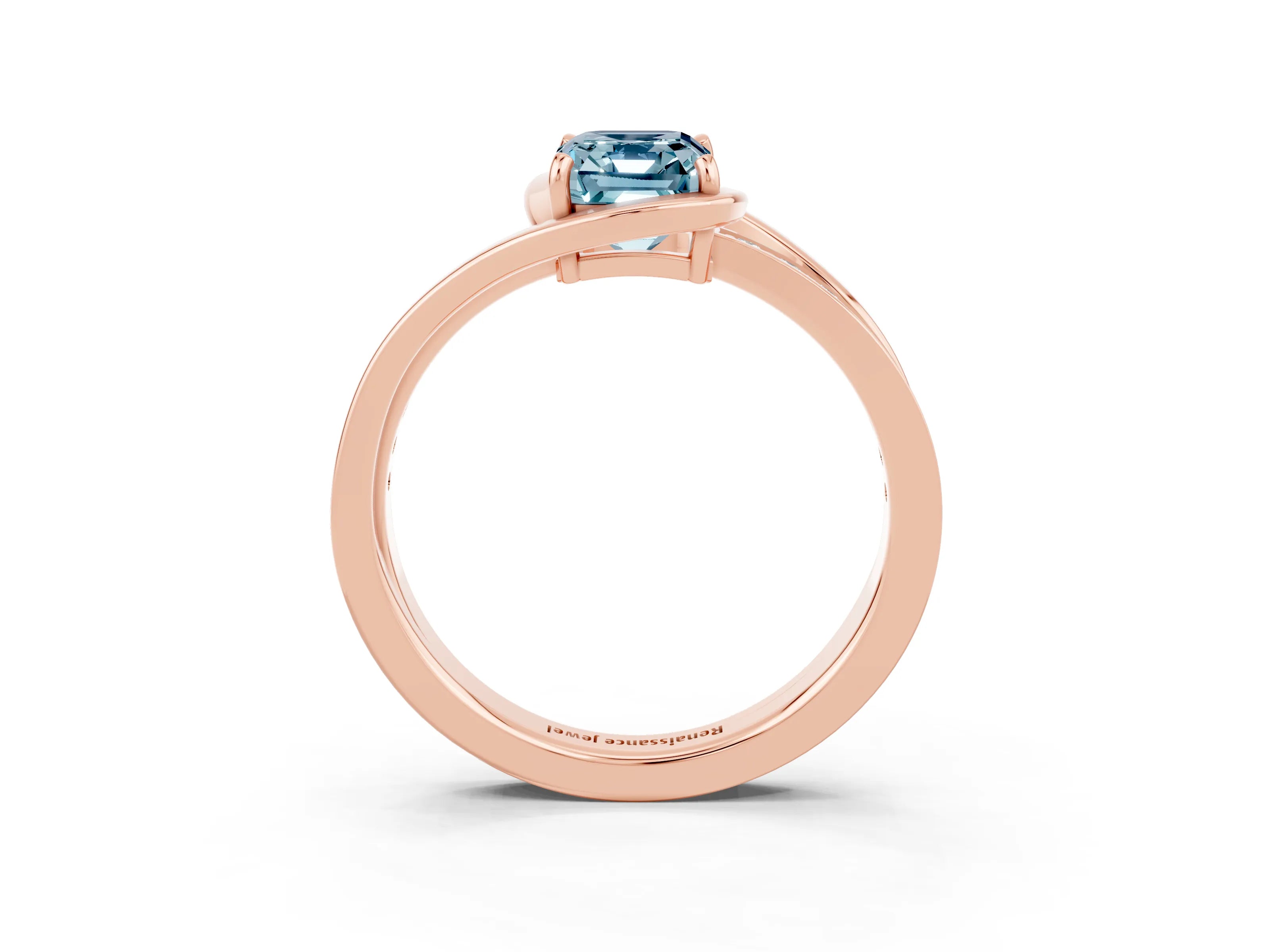 Rose gold Emerald Cut Aquamarine Solitaire Ring with Split Shank and Prong Setting_3