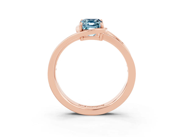 Rose gold Emerald Cut Aquamarine Solitaire Ring with Split Shank and Prong Setting