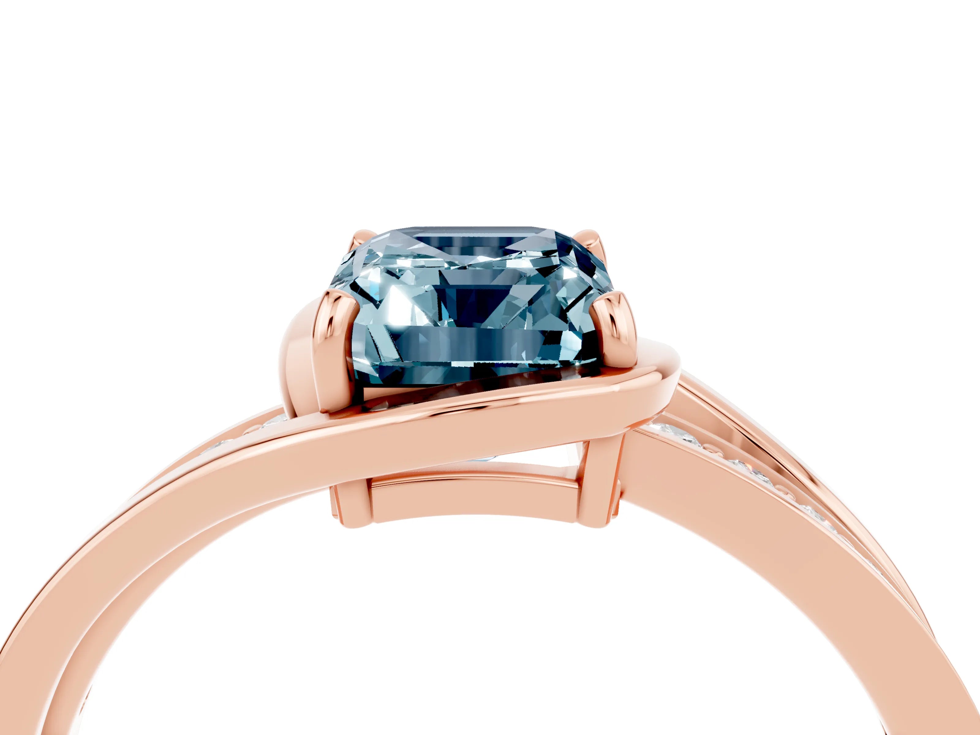 Rose gold Emerald Cut Aquamarine Solitaire Ring with Split Shank and Prong Setting_4