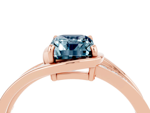 Rose gold Emerald Cut Aquamarine Solitaire Ring with Split Shank and Prong Setting_4