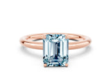 Rose gold Emerald Cut Aquamarine Solitaire Ring with Thin Band and Four-Prong Setting_12