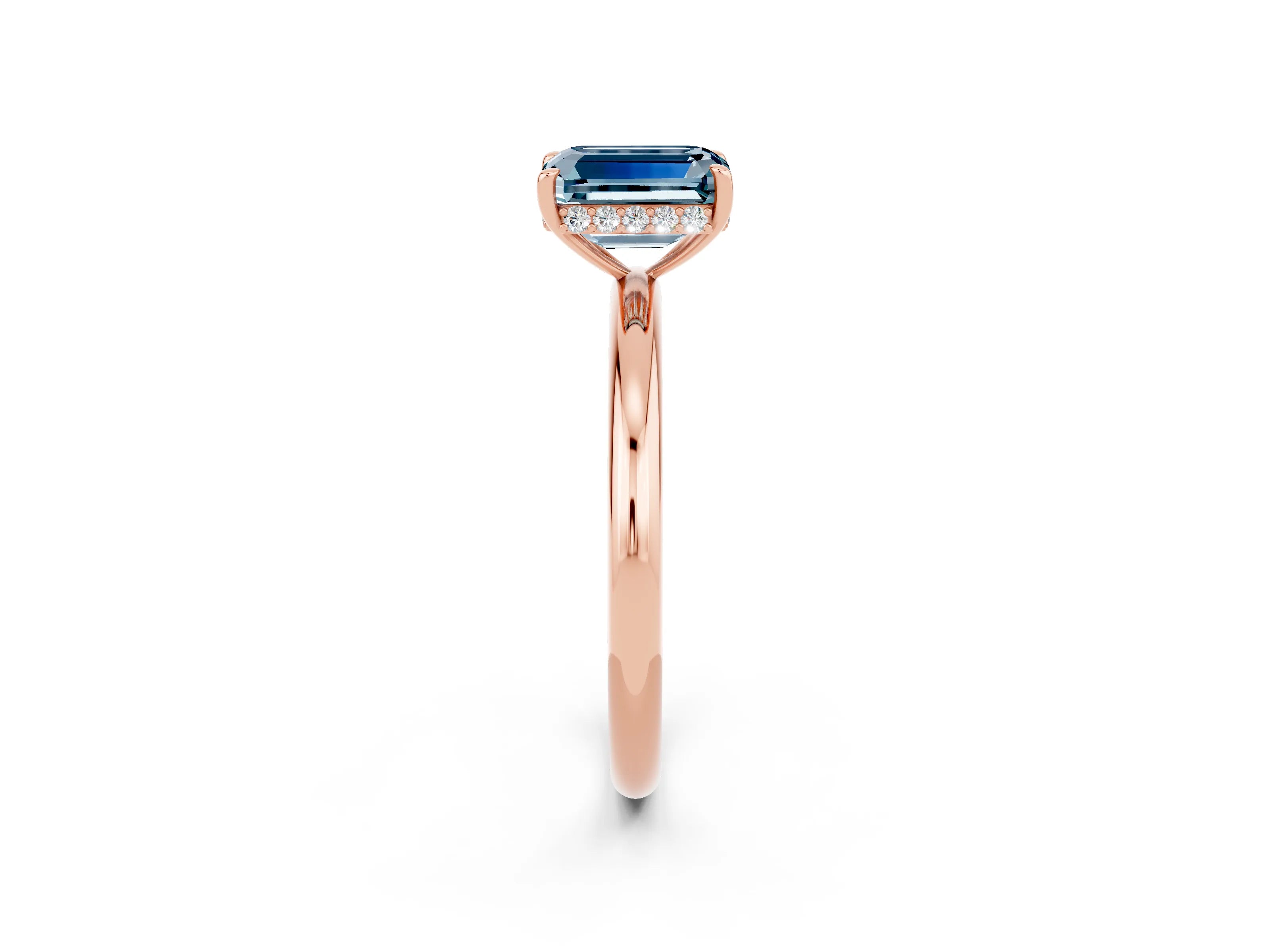 Rose gold Emerald Cut Aquamarine Solitaire Ring with Thin Band and Four-Prong Setting_14