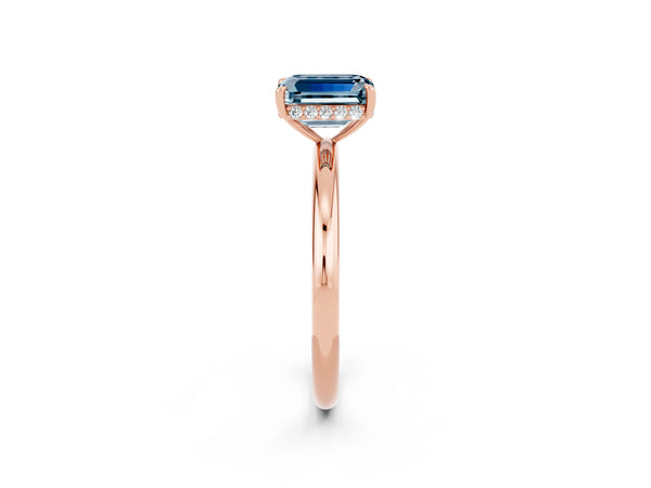 Rose gold Emerald Cut Aquamarine Solitaire Ring with Thin Band and Four-Prong Setting
