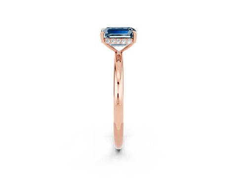 Rose gold Emerald Cut Aquamarine Solitaire Ring with Thin Band and Four-Prong Setting_14