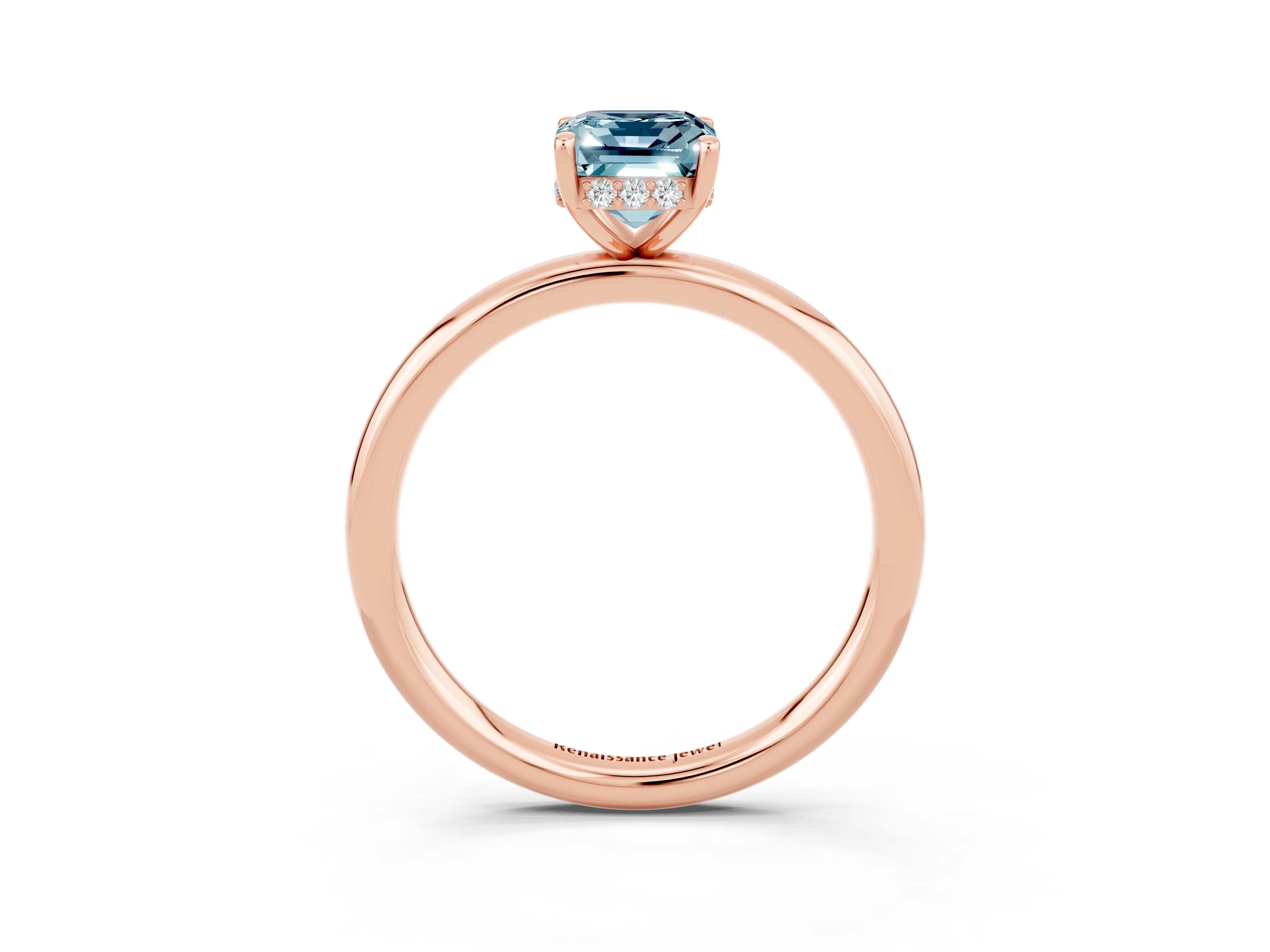 Rose gold Emerald Cut Aquamarine Solitaire Ring with Thin Band and Four-Prong Setting_15
