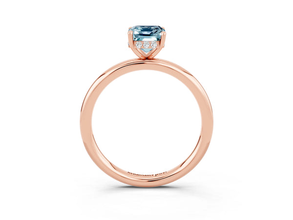 Rose gold Emerald Cut Aquamarine Solitaire Ring with Thin Band and Four-Prong Setting