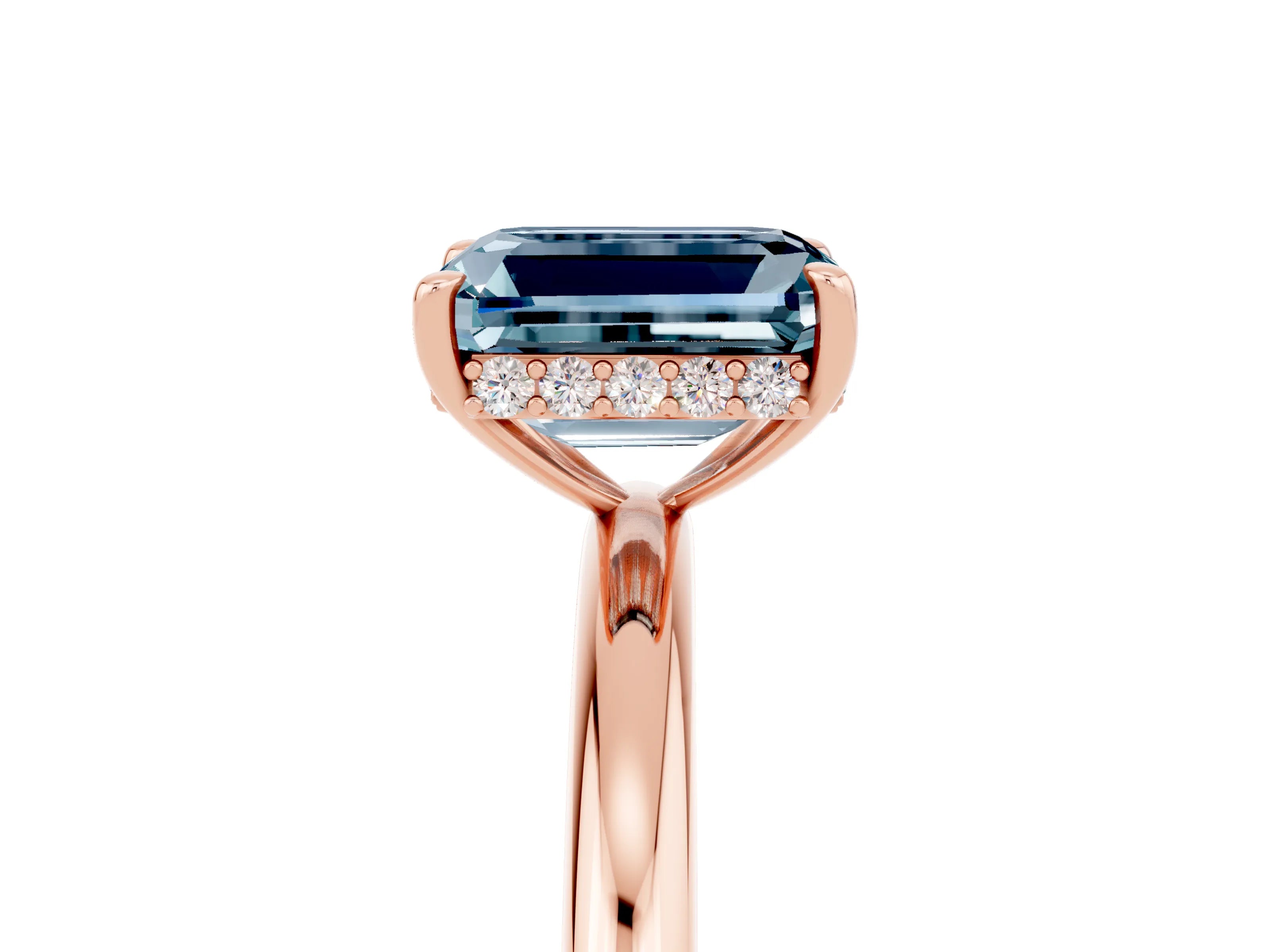 Rose gold Emerald Cut Aquamarine Solitaire Ring with Thin Band and Four-Prong Setting_17