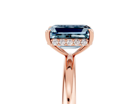 Rose gold Emerald Cut Aquamarine Solitaire Ring with Thin Band and Four-Prong Setting_17