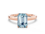 Rose gold Emerald Cut Aquamarine Solitaire Ring with Thin Band and Prong Setting_12