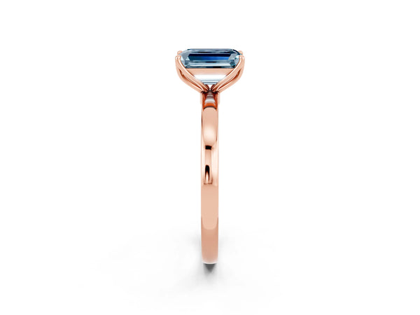 Rose gold Emerald Cut Aquamarine Solitaire Ring with Thin Band and Prong Setting