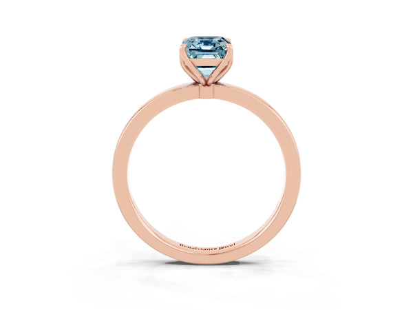 Rose gold Emerald Cut Aquamarine Solitaire Ring with Thin Band and Prong Setting