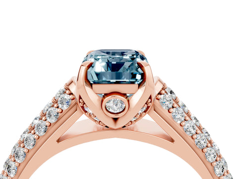 Rose gold Emerald Cut Aquamarine Solitaire Ring with Three-Row Pavé Band and Four-Prong Setting_16