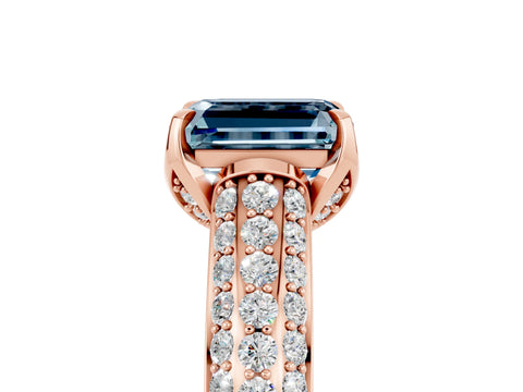 Rose gold Emerald Cut Aquamarine Solitaire Ring with Three-Row Pavé Band and Four-Prong Setting_17