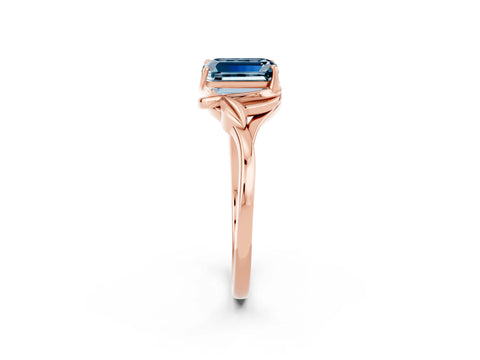 Rose gold Emerald Cut Aquamarine Solitaire Ring with Twist Band and Four-Prong Setting_26