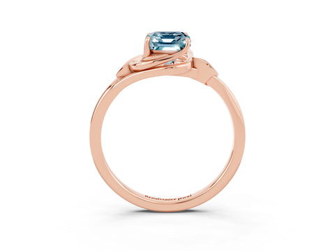 Rose gold Emerald Cut Aquamarine Solitaire Ring with Twist Band and Four-Prong Setting_27
