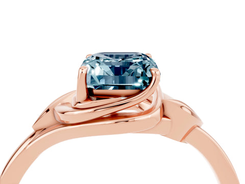 Rose gold Emerald Cut Aquamarine Solitaire Ring with Twist Band and Four-Prong Setting_28