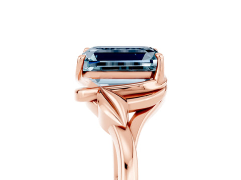 Rose gold Emerald Cut Aquamarine Solitaire Ring with Twist Band and Four-Prong Setting_29