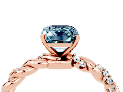 Rose gold Emerald Cut Aquamarine Solitaire Ring with Twisted Band and Pavé Accents_4