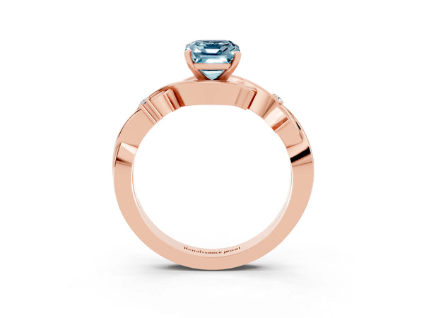 Rose gold Emerald Cut Aquamarine Solitaire Ring with Twisted Band and Prong Setting