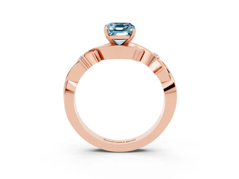 Rose gold Emerald Cut Aquamarine Solitaire Ring with Twisted Band and Prong Setting_3