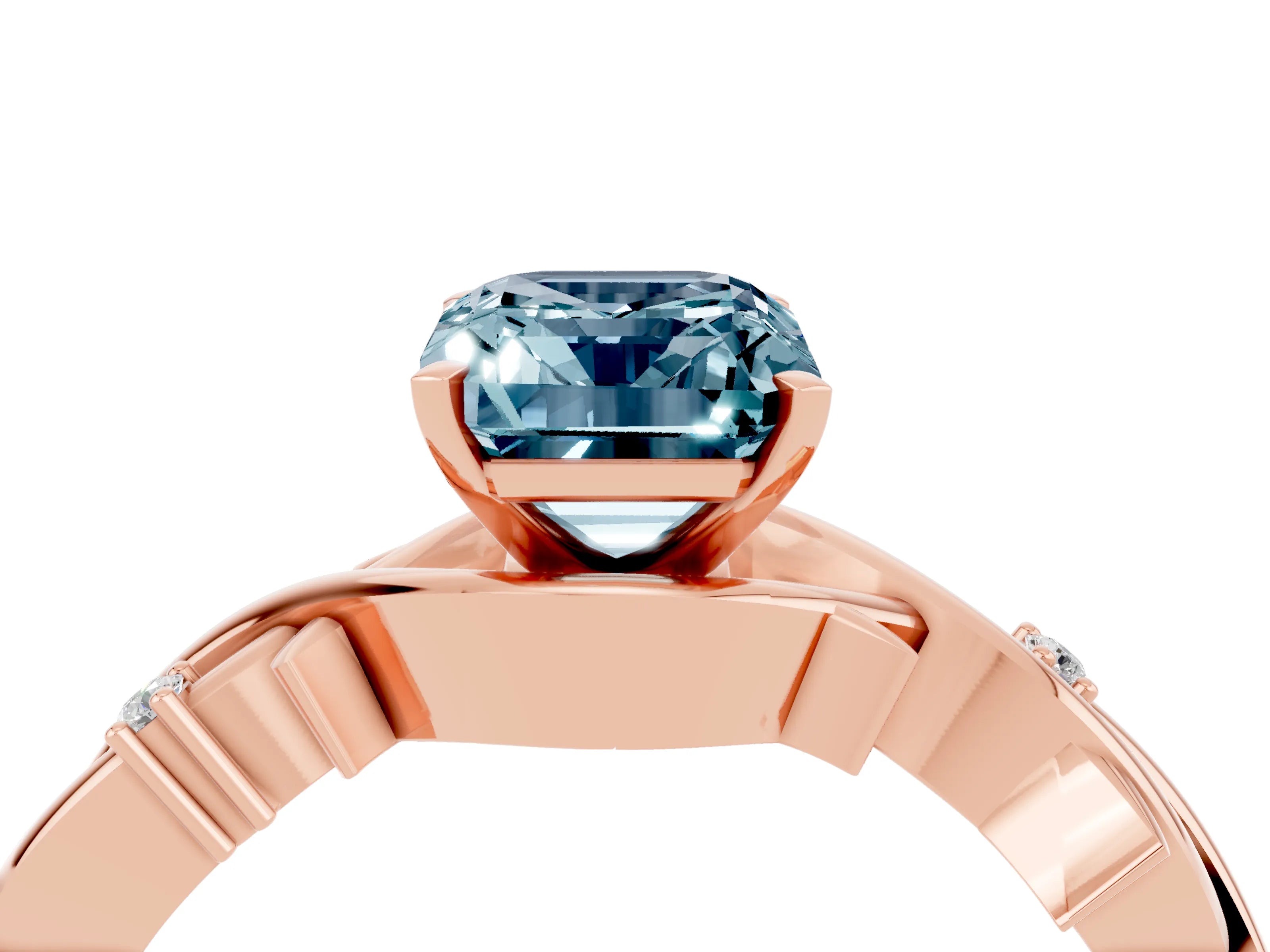 Rose gold Emerald Cut Aquamarine Solitaire Ring with Twisted Band and Prong Setting_4
