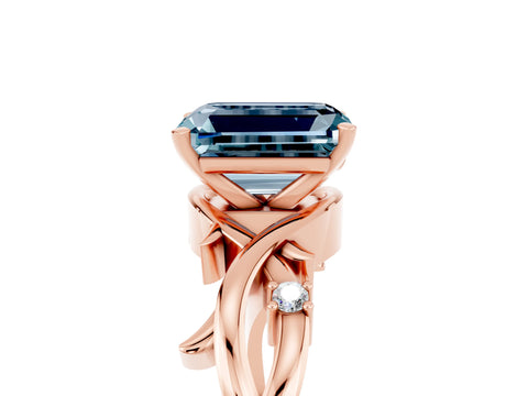 Rose gold Emerald Cut Aquamarine Solitaire Ring with Twisted Band and Prong Setting_5