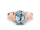 Rose gold Emerald Cut Aquamarine Solitaire Ring with Wide Band and Prong Setting