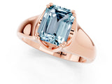 Rose gold Emerald Cut Aquamarine Solitaire Ring with Wide Band and Prong Setting_1