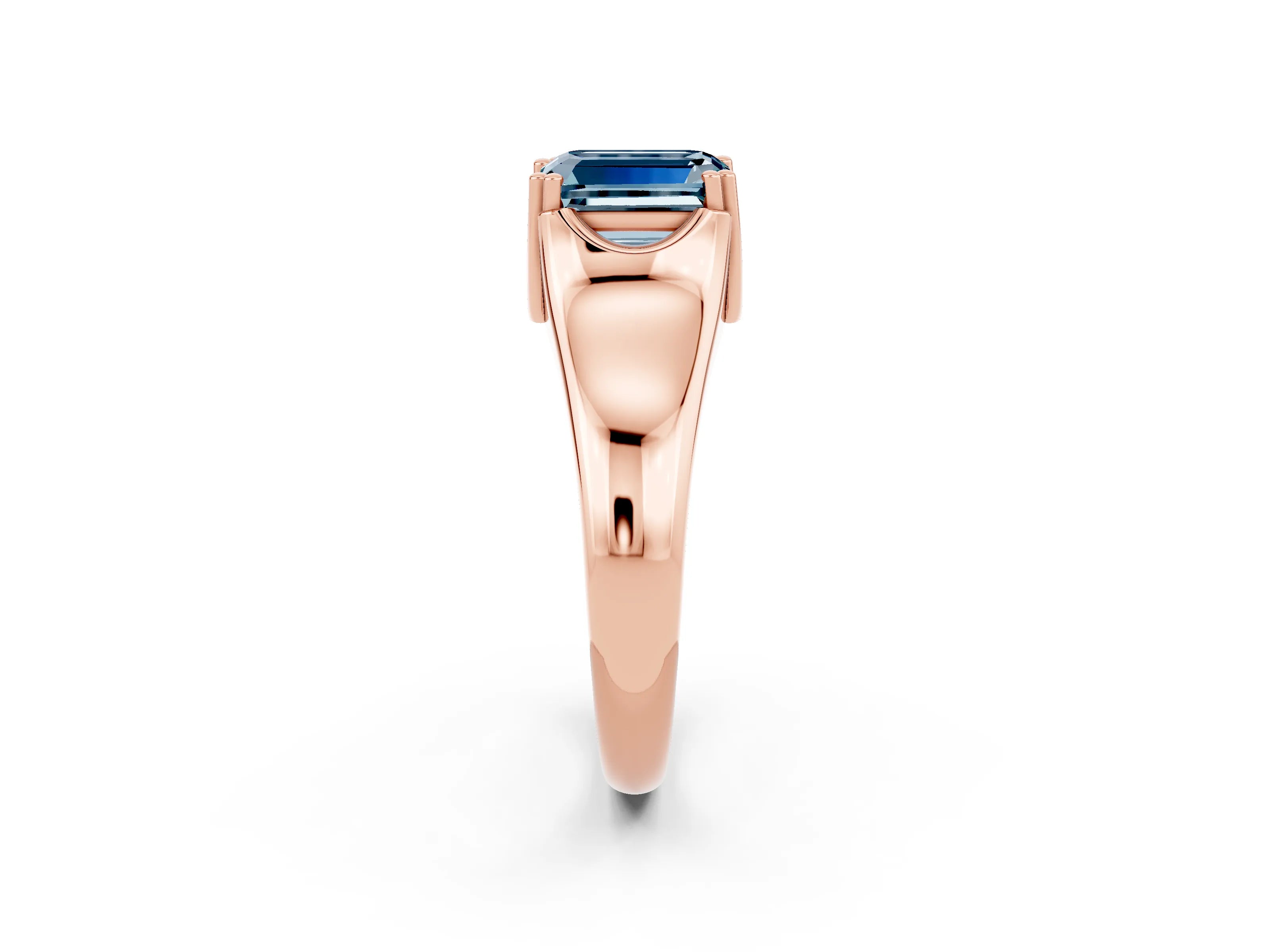 Rose gold Emerald Cut Aquamarine Solitaire Ring with Wide Band and Prong Setting_2