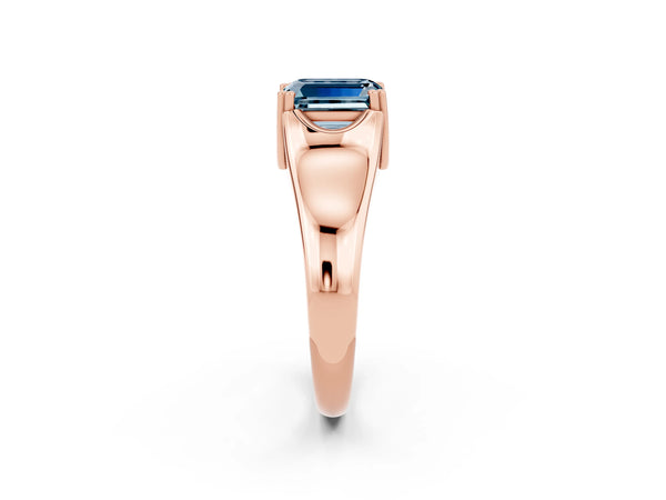 Rose gold Emerald Cut Aquamarine Solitaire Ring with Wide Band and Prong Setting