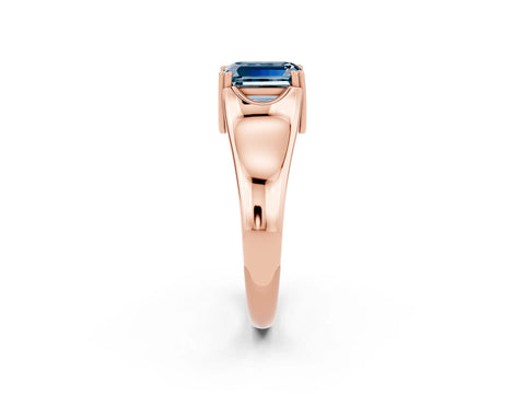 Rose gold Emerald Cut Aquamarine Solitaire Ring with Wide Band and Prong Setting_2