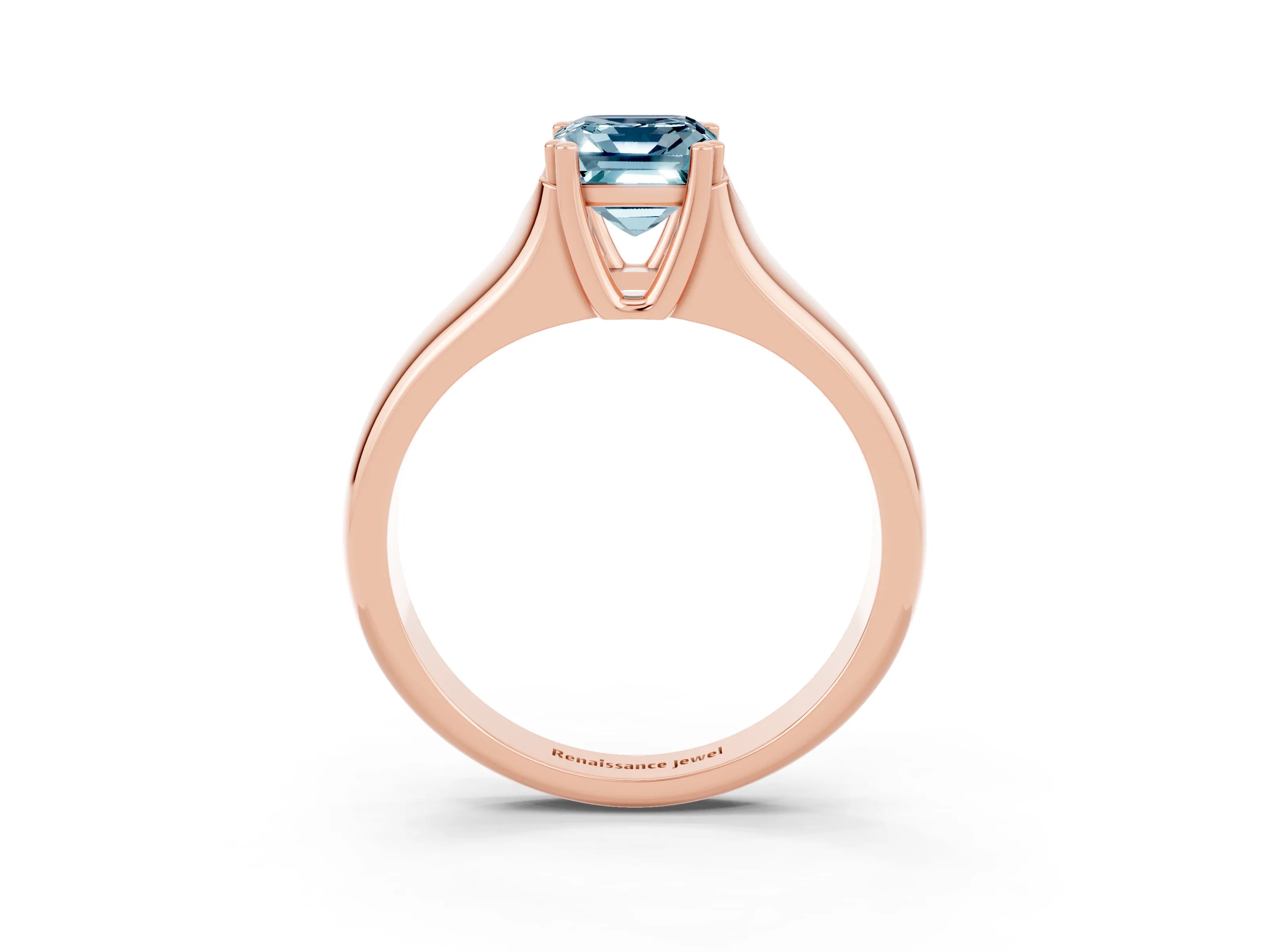 Rose gold Emerald Cut Aquamarine Solitaire Ring with Wide Band and Prong Setting_3