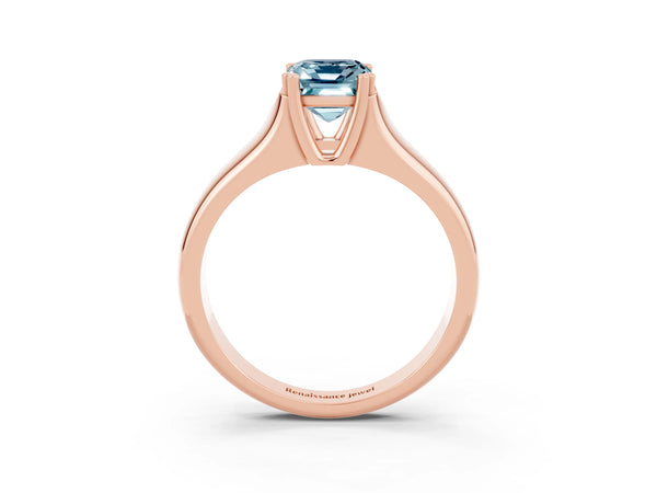 Rose gold Emerald Cut Aquamarine Solitaire Ring with Wide Band and Prong Setting