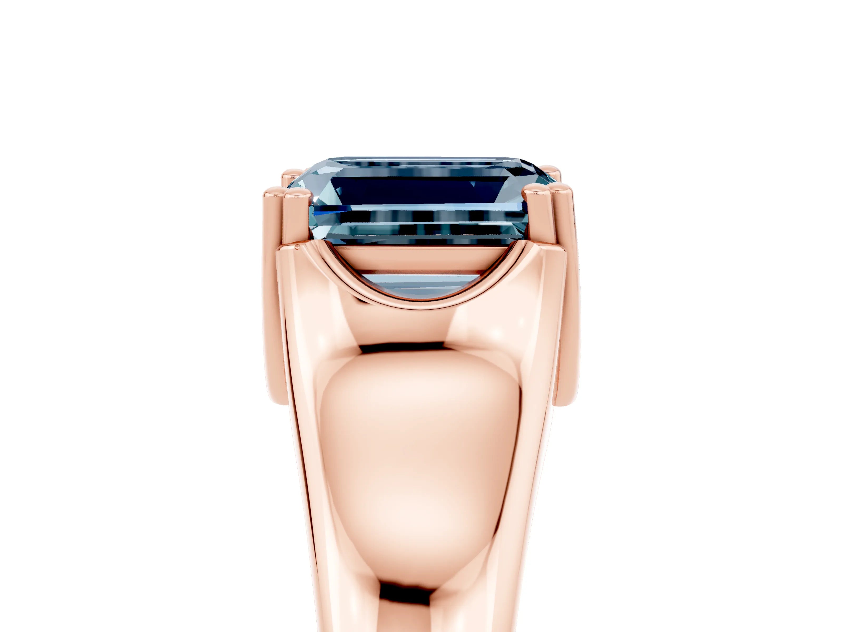 Rose gold Emerald Cut Aquamarine Solitaire Ring with Wide Band and Prong Setting_5