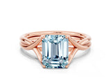 Rose gold Emerald Cut Aquamarine Solitaire Twist Band Prong Setting Ring_48