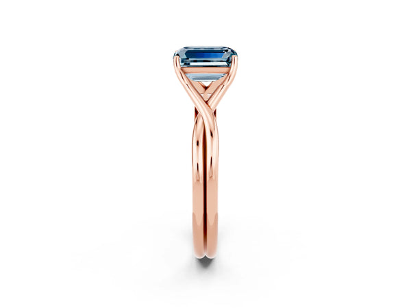 Rose gold Emerald Cut Aquamarine Solitaire Twist Band Prong Setting Ring