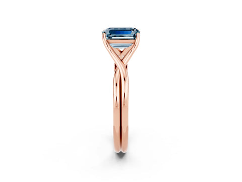 Rose gold Emerald Cut Aquamarine Solitaire Twist Band Prong Setting Ring_50