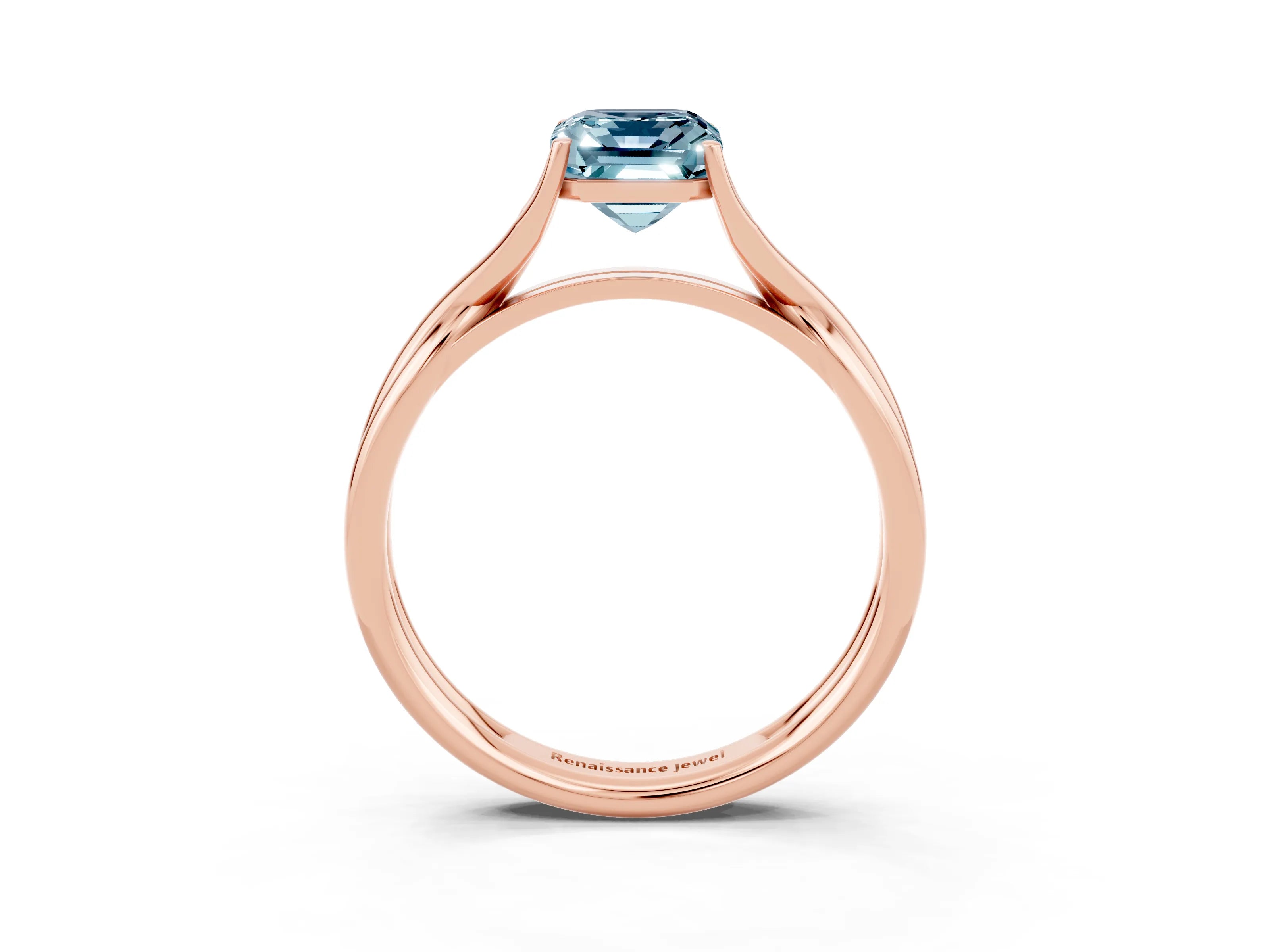 Rose gold Emerald Cut Aquamarine Solitaire Twist Band Prong Setting Ring_51