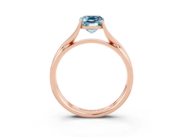 Rose gold Emerald Cut Aquamarine Solitaire Twist Band Prong Setting Ring