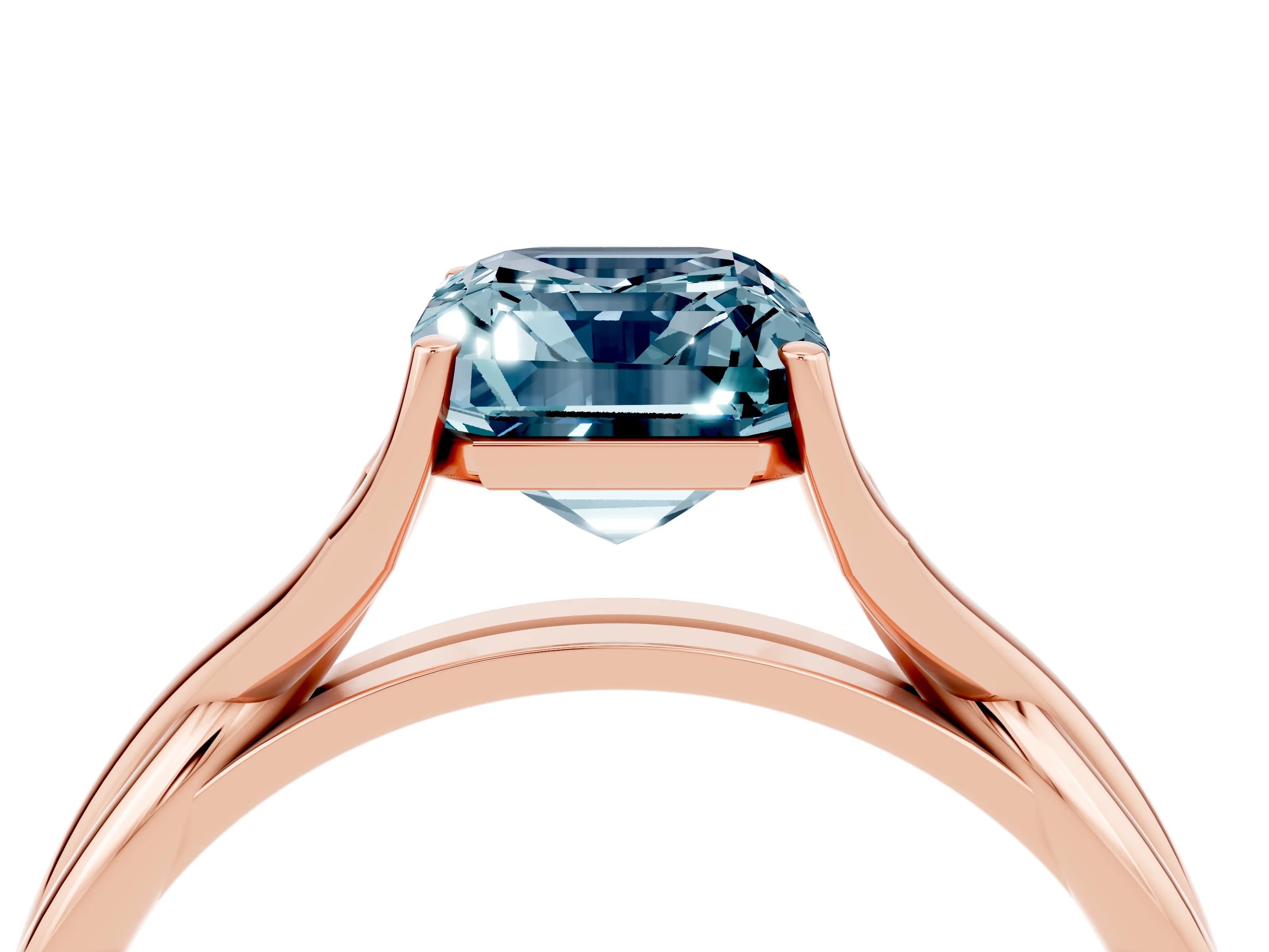 Rose gold Emerald Cut Aquamarine Solitaire Twist Band Prong Setting Ring_52